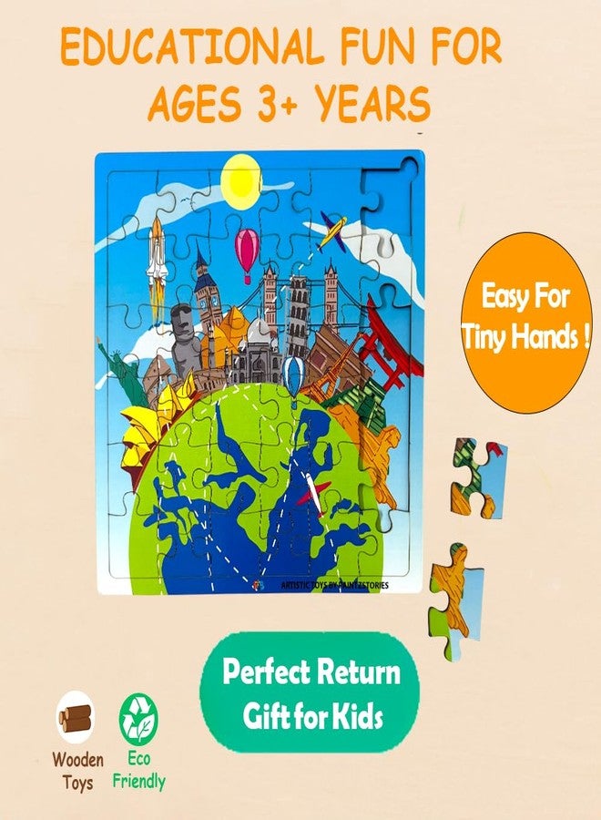 PAINTZSTORIES أحجية خشبية من PAINTZSTORIES لأشهر معالم العالم | مجموعة واحدة من 36 قطعة | أحجية تعليمية لتنمية المهارات الإدراكية والحركية | هدية عيد ميلاد للأطفال | 3 سنوات فما فوق | الحجم 9*9 بوصة - Image 4